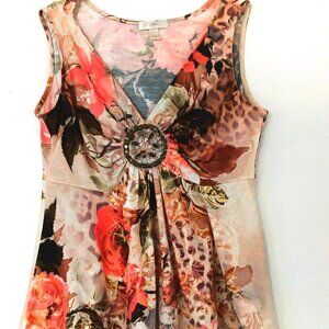 WOMEN'S FAIRYCORE V-NECK, EMPIRE WAIST TOP W/BEADED CIRCLE AT THE HEART, SZ 4